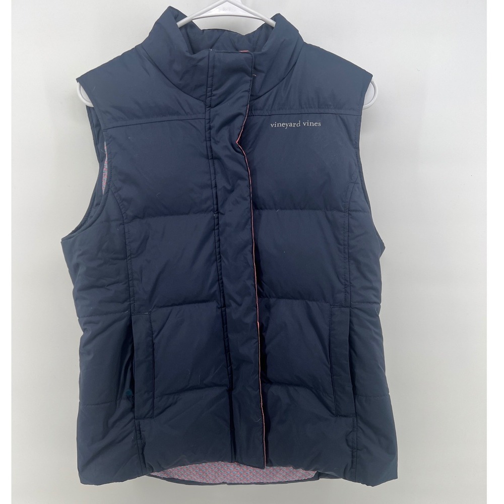 Vineyard Vines Women's Small Navy Blue Puffer Vest Whale Print Lining Down Fill